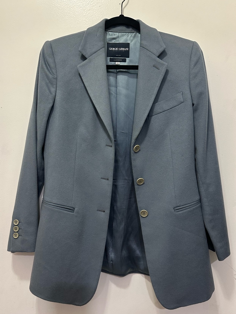 Vintage Giorgio Armani Cashmere Women's Powder Blue Single-Breasted Blazer Sz 42